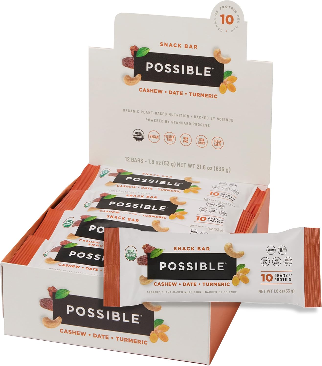 POSSIBLE Snack Bar, Cashew Date Turmeric, 12 Count (Pack of 1)