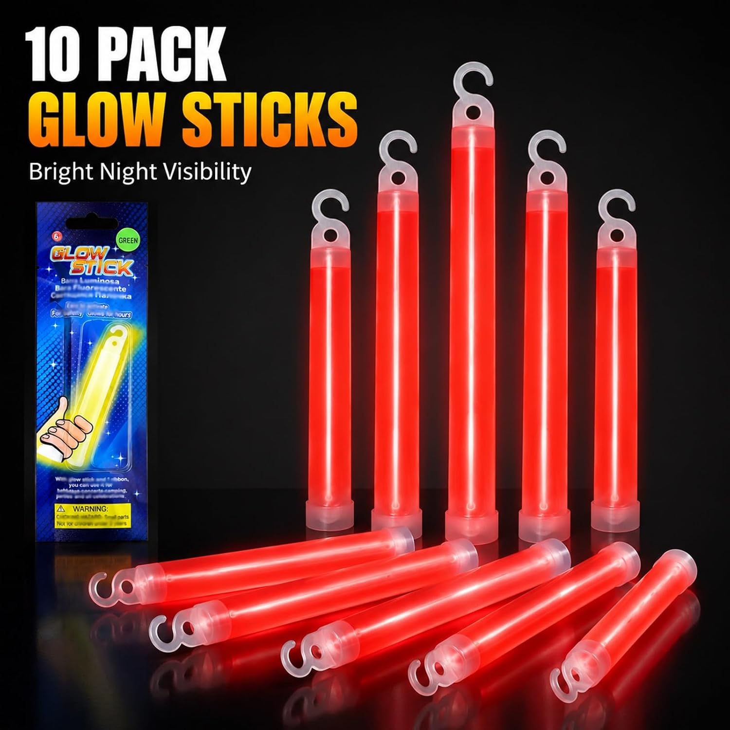Glow Sticks 10 Pack 6 Inch Hanging Light for Emergency Preparedness Camping Hiking Party and Night Events(Orange) image 2
