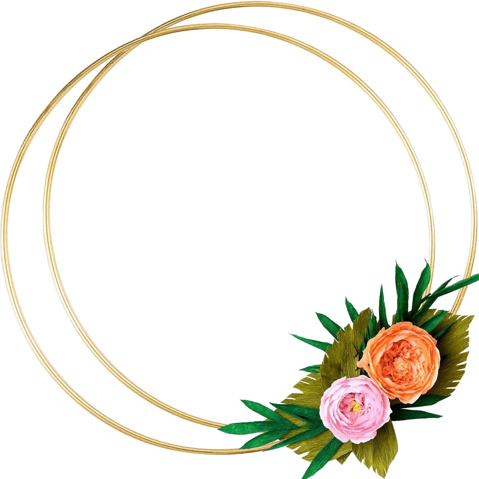2 Pack 14 Inch Large Metal Floral Hoop Wreath Macrame Gold Hoop Rings for Making Wedding Wreath Decor and DIY Dream Catcher Wall Hanging Crafts