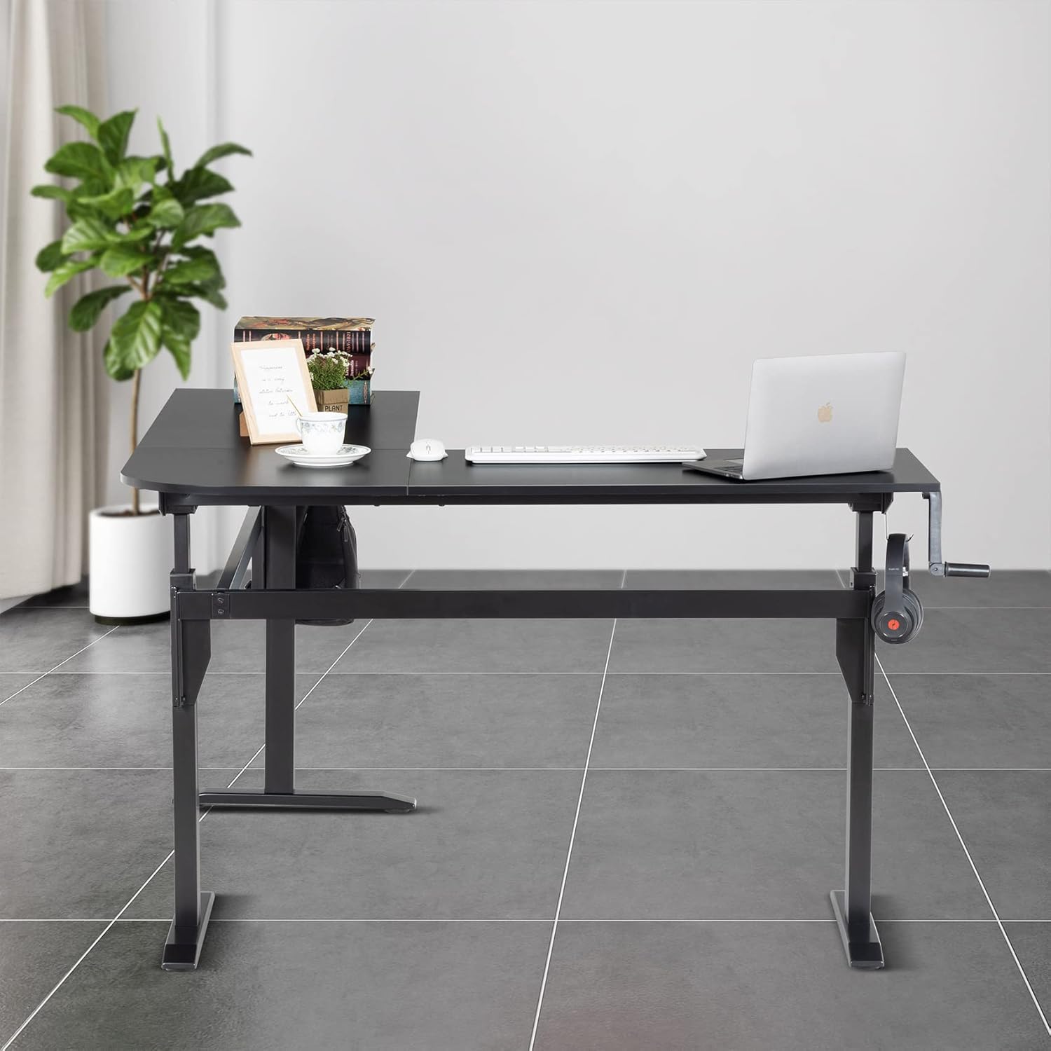 UNICOO – L Shaped Crank Height Adjustable Standing Desk, Sit to Stand up Corner Desk, L-Shaped Standing Workstation (XJH-LC-2 Packages) (Black)