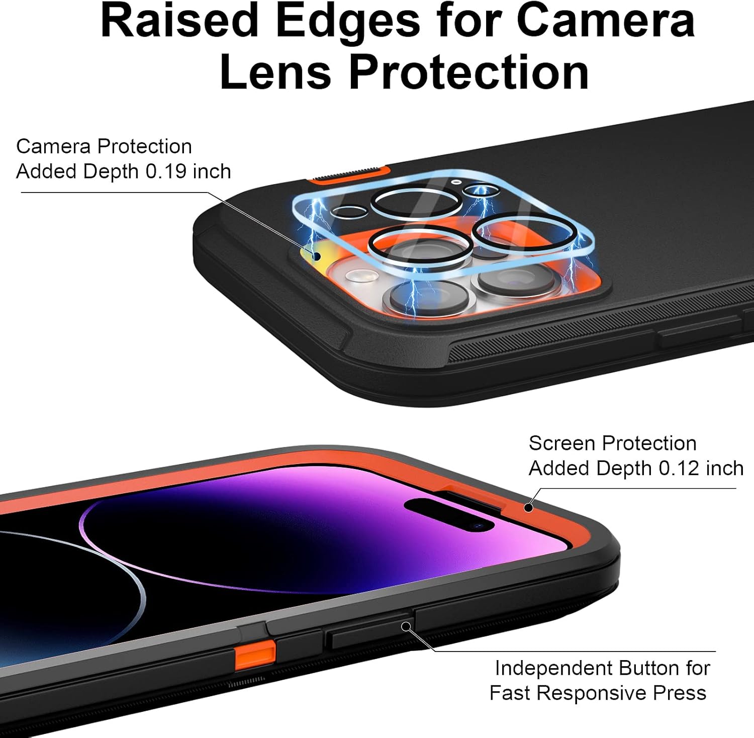 for iPhone 14 Pro Max Case 6.7" Belt-Clip Kickstand Holster with 2 Screen Protector + 2 Camera Lens Protector,Full Body Heavy Duty Military Grade Drop Protection Cover (Black Orange+Clip) - Image 3
