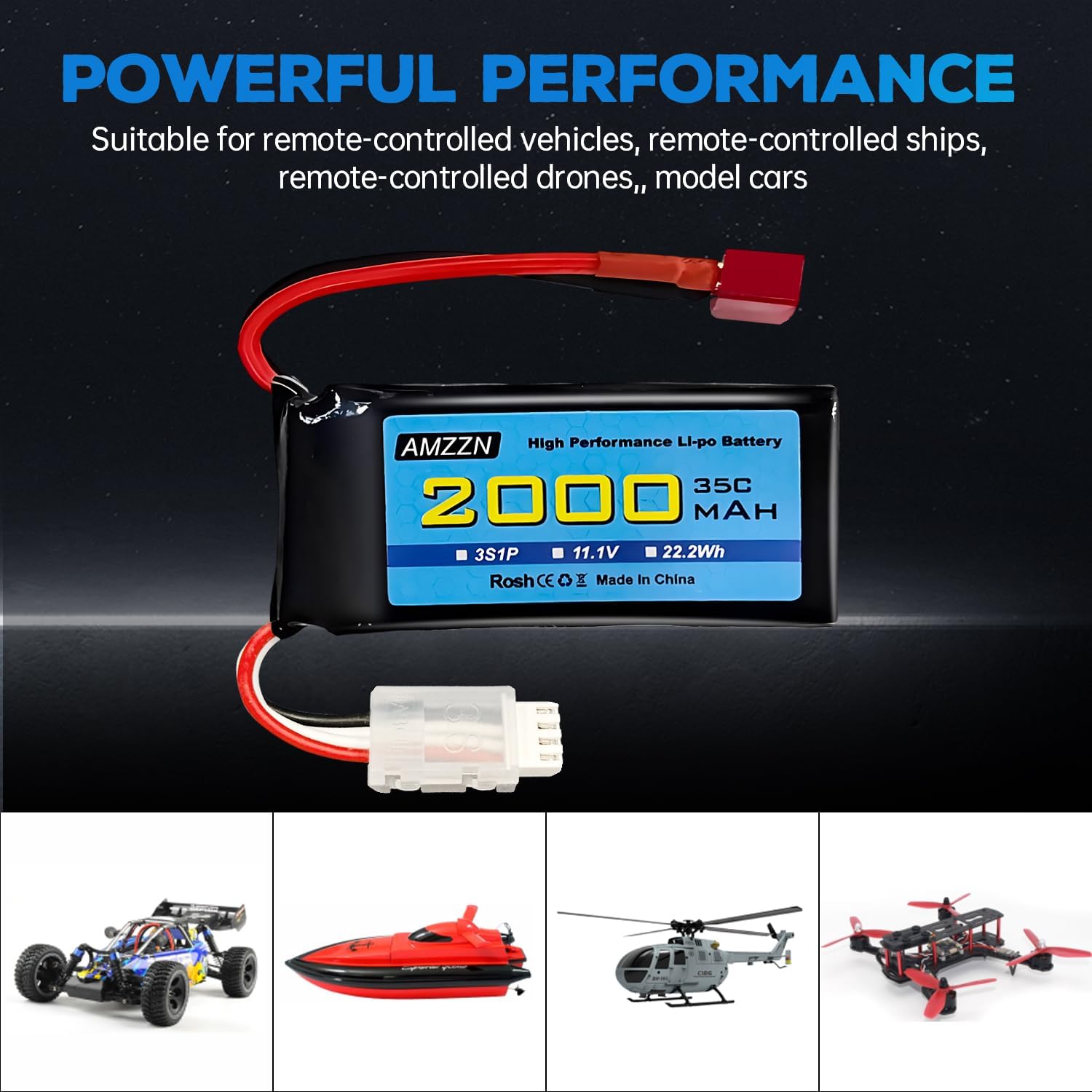 3S Lipo Battery 11.1V 2000mAh 35C with T-Plug and USB Charging Cable for RC Cars,Trucks,RC Ships,RC Drones,Quadcopters,FPV UAV Batteries (1PCS Battery+1 USB)