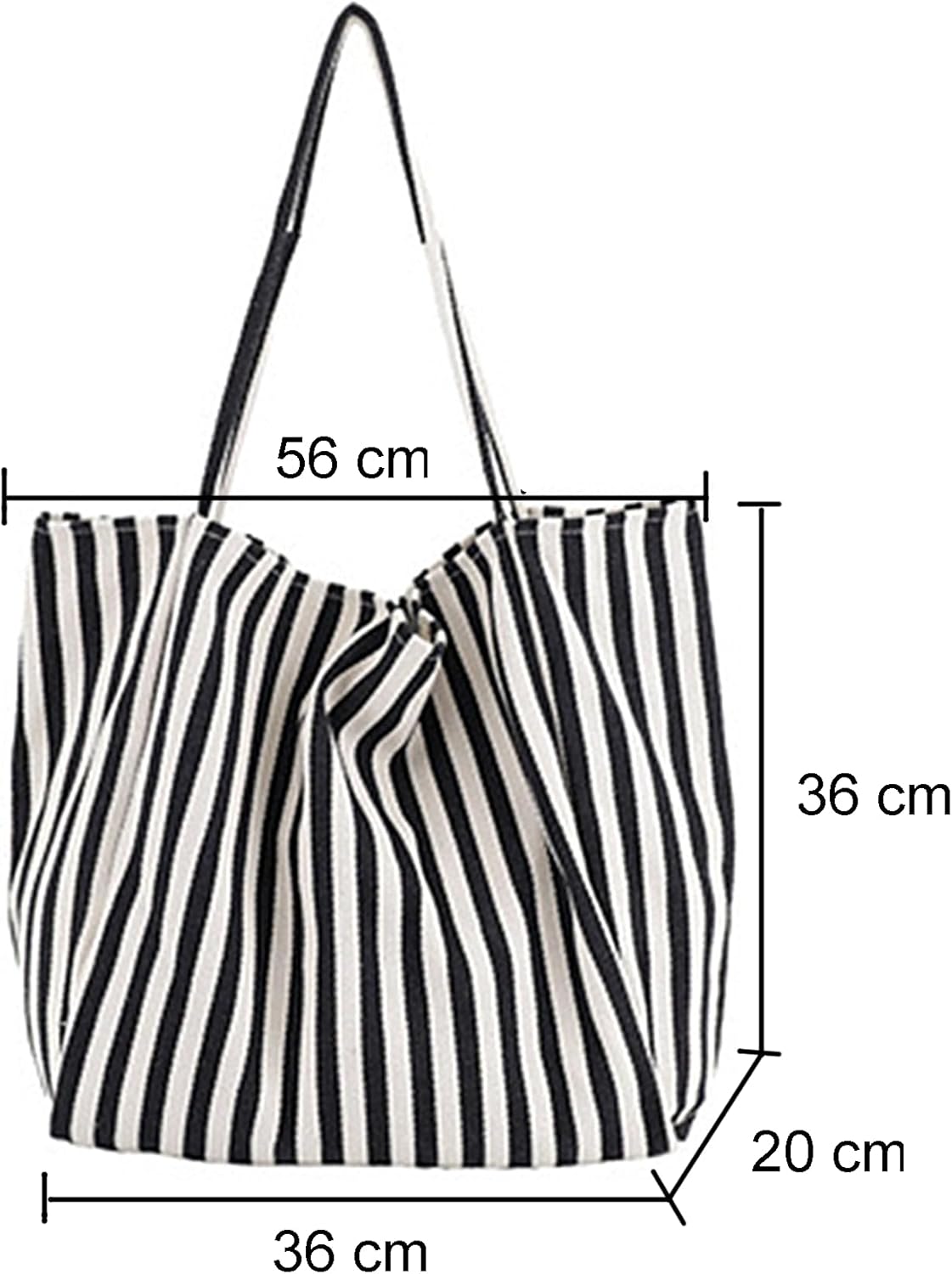 2 Pcs Lightweight Soft Casual Striped Canvas Shopping Tote Bags with Inner Pocket - Image 4
