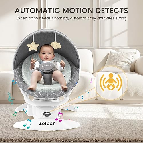 Miniatura 4 de Columpio de bebé 3 en 1 para bebés con detección de movimiento, columpio eléctrico para bebé con 3 modos de columpio, 12 canciones de cuna y asiento