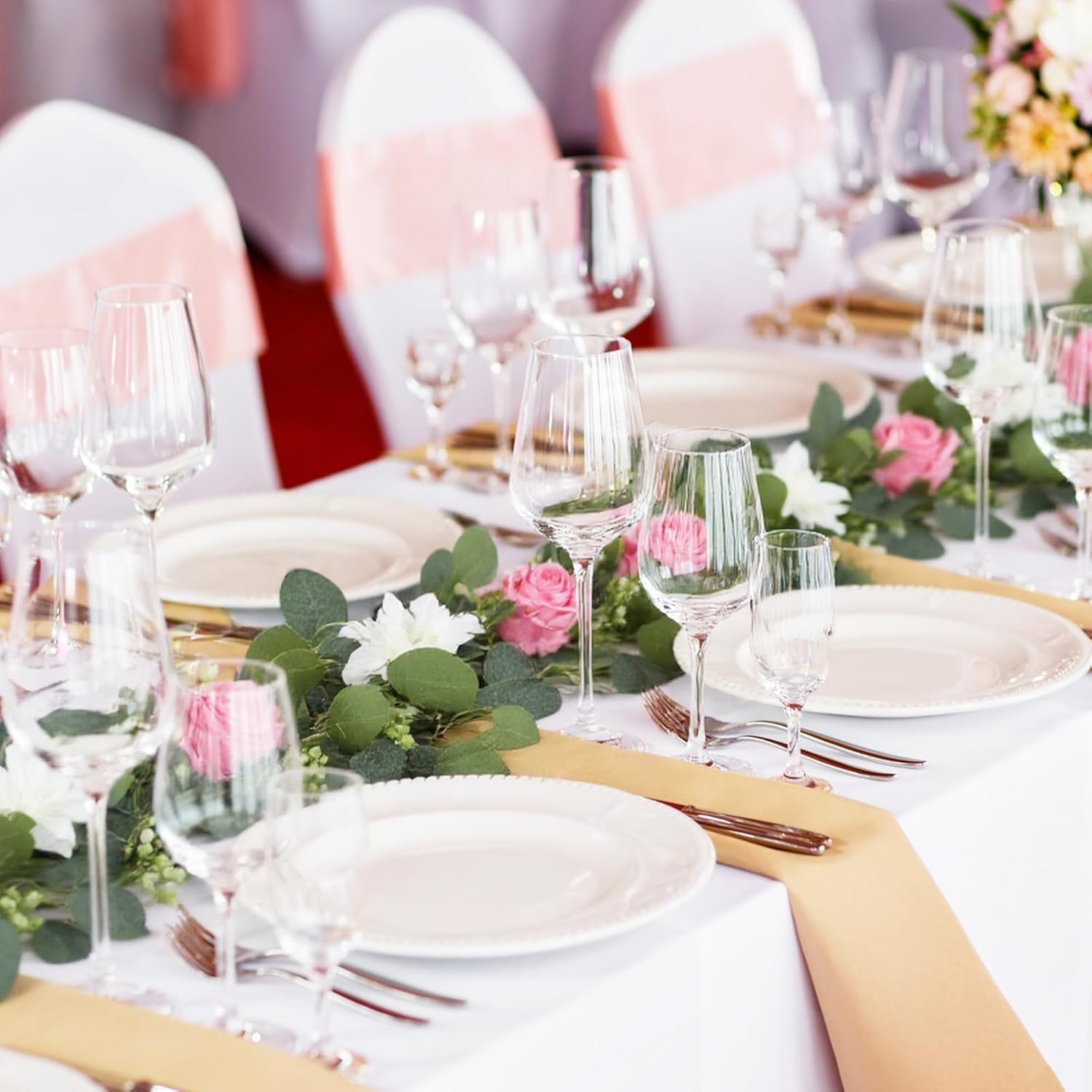 4 Pack Wedding Garland Set, Pink Rose & White Dahlia Hanging Flower Vines for Wedding Arch, Backdrop, Mantel, Home Decor (5.91ft)