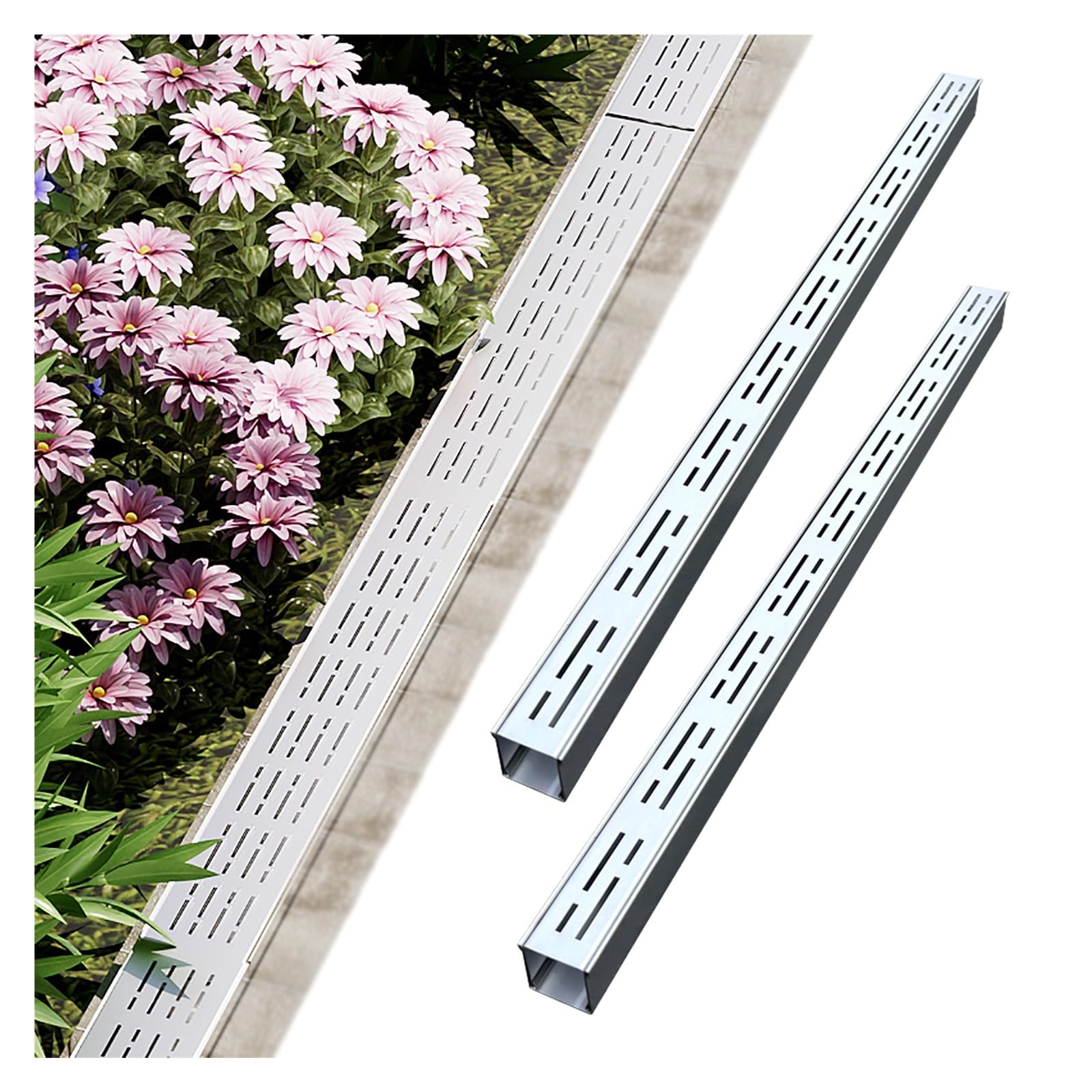 Caniveau de drainage en acier inoxydable lot de 2 pour allées L10xH4 cm