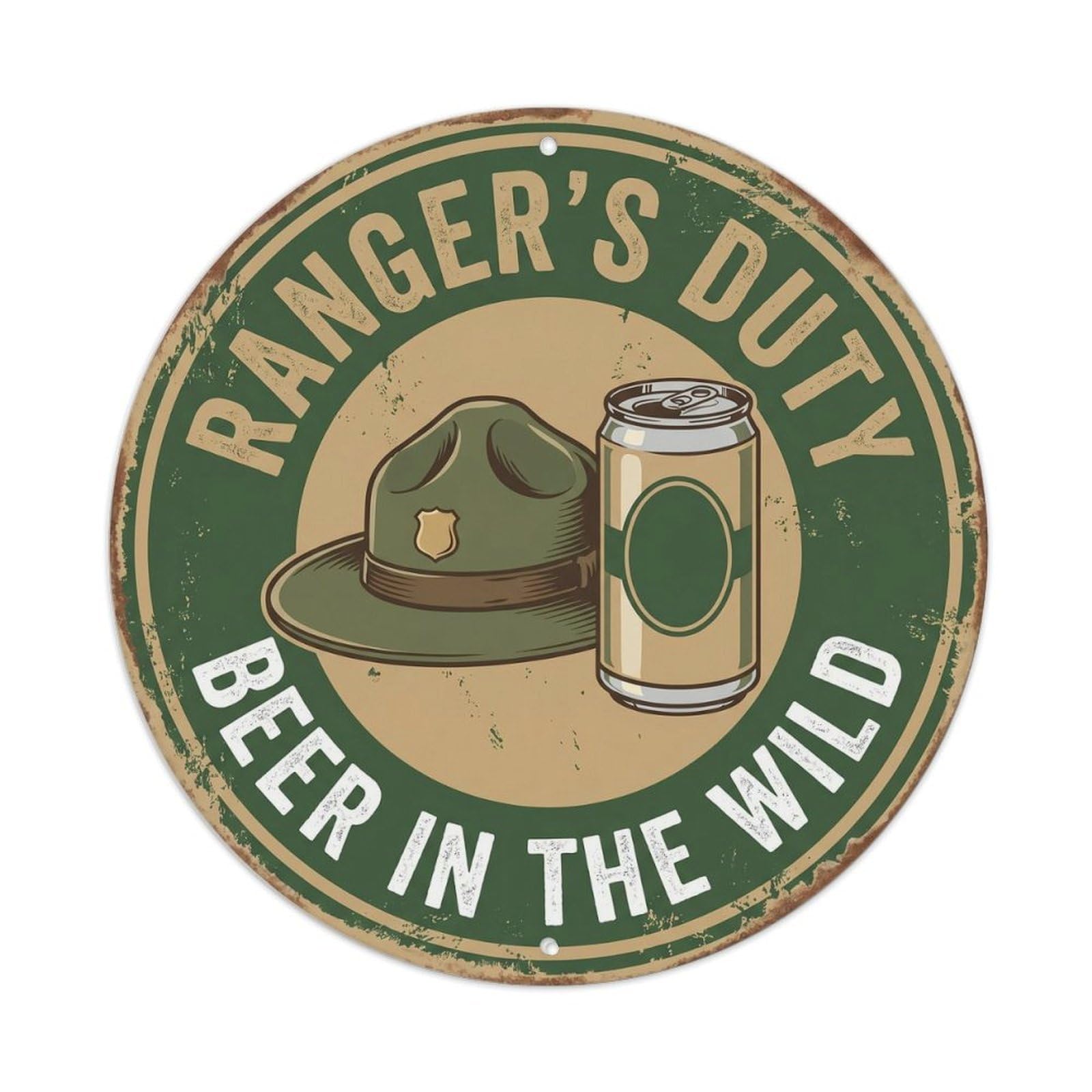 Retro Bar Ranger Wilderness Garage Beer Metal Tin Sign Plaque Wall Decor for Cafe, Club Bar, Office, Home Garden Round Metal Poster 8x8Inch