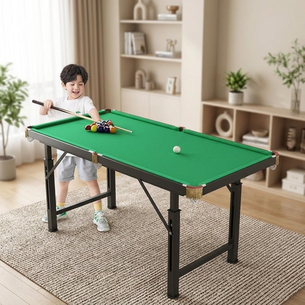 Qianly Mesa Billar Plegable, Billar para Niños y Adultos, Altura Ajustable 60-82cm, Juego Billar Compacto