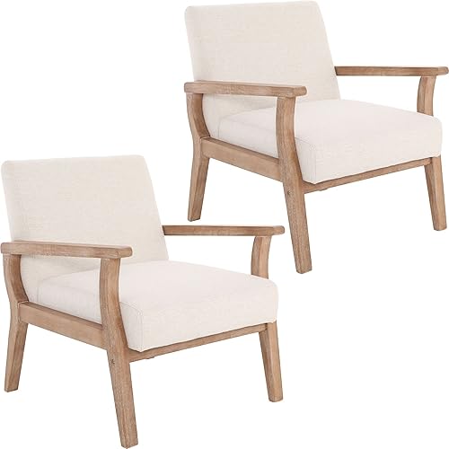 Miniatura 8 de BESTANO Silla decorativa moderna de mediados de siglo, sillón tapizado de lino con marco de madera, silla de granja, silla de esquina para