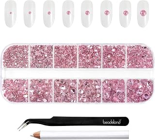 Beadsland 2500 piezas de diamantes de imitación de color rosa claro, gemas de reverso plano, diamantes de imitación de cristal redondos para manualidades(rosa lt.)