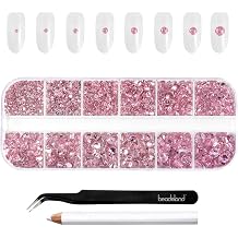 Beadsland Rhinestones for Makeup,8 Sizes 2500pcs Pink Flatback Rhinestones Face Gems for Nails Crafts with Tweezers and Wax Pencil,Light Pink,SS4-SS30