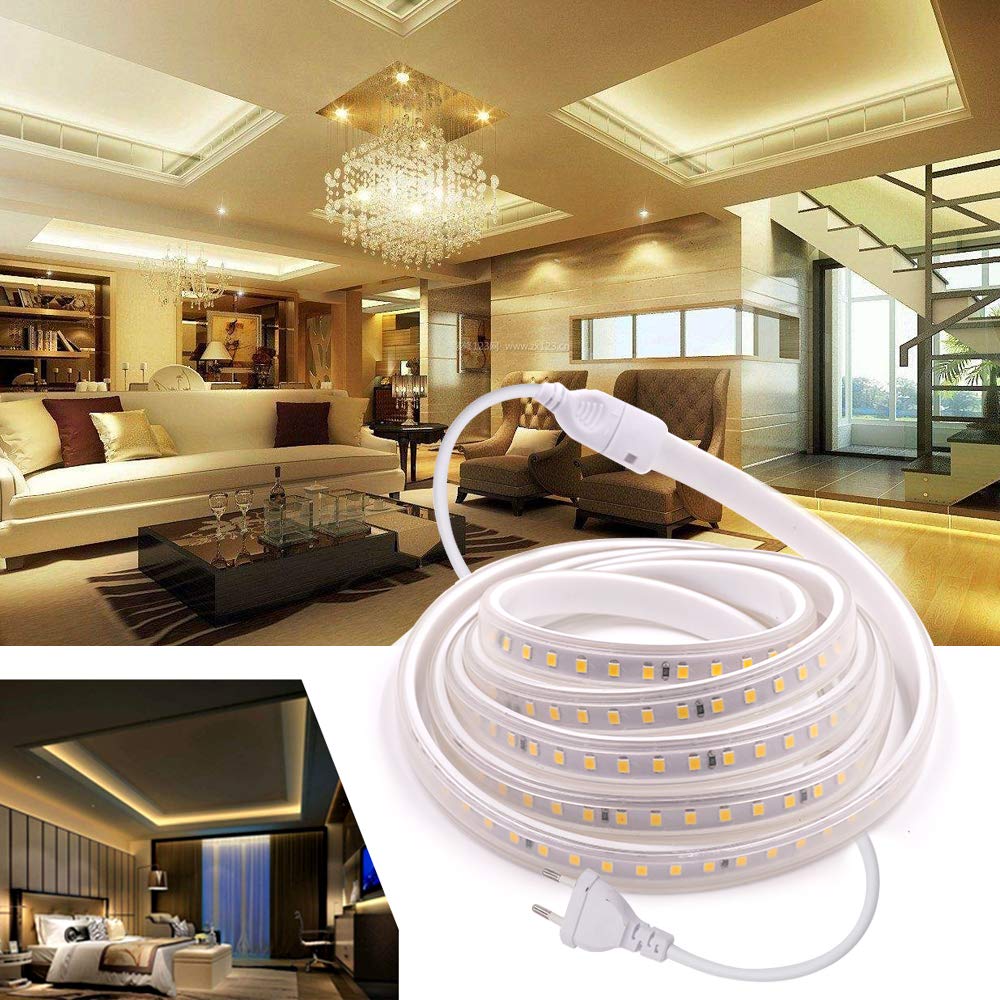 220V Tira LED Flexible Regulable [25m,Blanco Cálido 3000-3500K], IP67 Impermeable, SMD2835, CRI85+, Se puede cortar una vez cada 1m, Iluminación Decorativa Hogar/Tienda