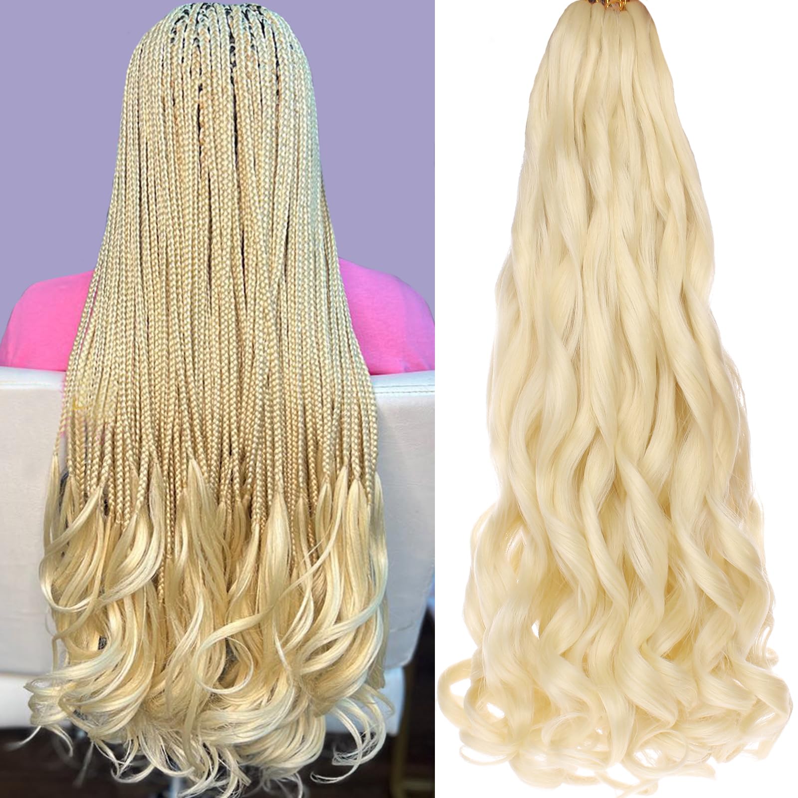 COOKOO 9 Packs 18 Inch Pre Stretched French Curls Braiding Hair for Goddess Box Braids Crochet Hair for Black Women Pre Stretched Blonde Braiding Hair