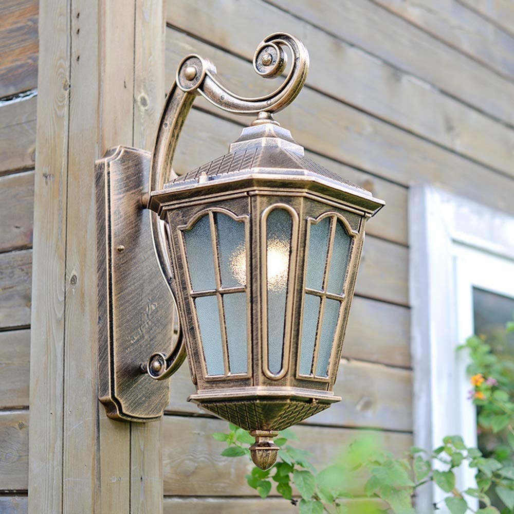 VDOQTLJT Outdoor Waterproof IP55 Wall Lamp Courtyard European Creativity Patio Bar Aisle Balcony Decor Light Lantern Retro Garden Villa Exterior Sconce E27 Fixture(Bronze-60 * 39.5cm)