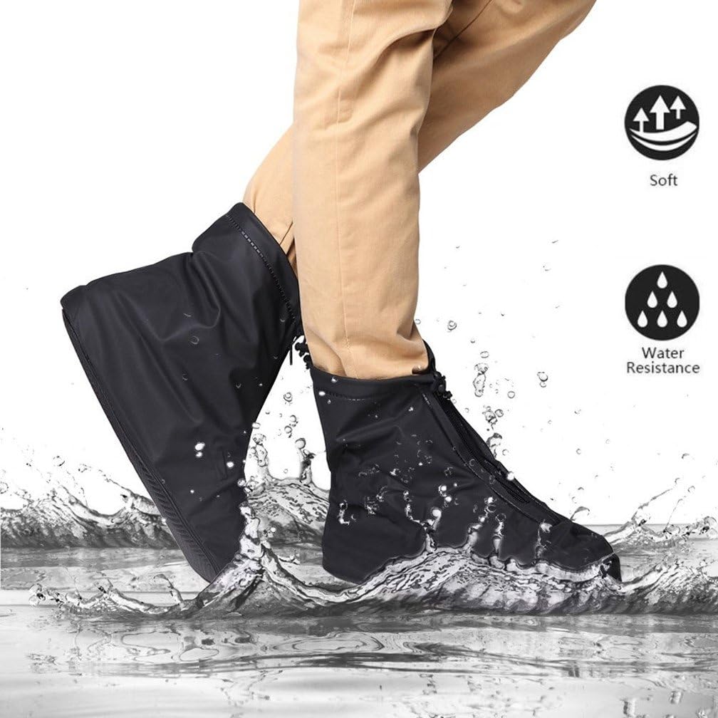 Waterproof Rain Shoes Cover Reusable Non-Slip Thicken Sole Wear-Resistant Rain Snow Boot Shoes Cover Adjustable Zippered Over Shoes Outdoor Motorcycle Cycling Protective Overshoes by Belief