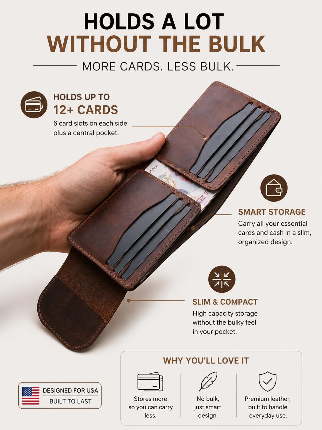 Men’s Leather Wallet with Magnetic Closure, High Capacity Bifold Wallet for Men, Multiple Card Slots & Cash Pocket, Slim Genuine Leather Wallet, Brown image 2
