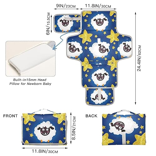 Miniatura 4 de Cute Sheep Portable Changing Pad with Built-in Pillow, Waterproof Foldable Baby Diaper Changing Pads, Diaper Mat for Boys and Girls
