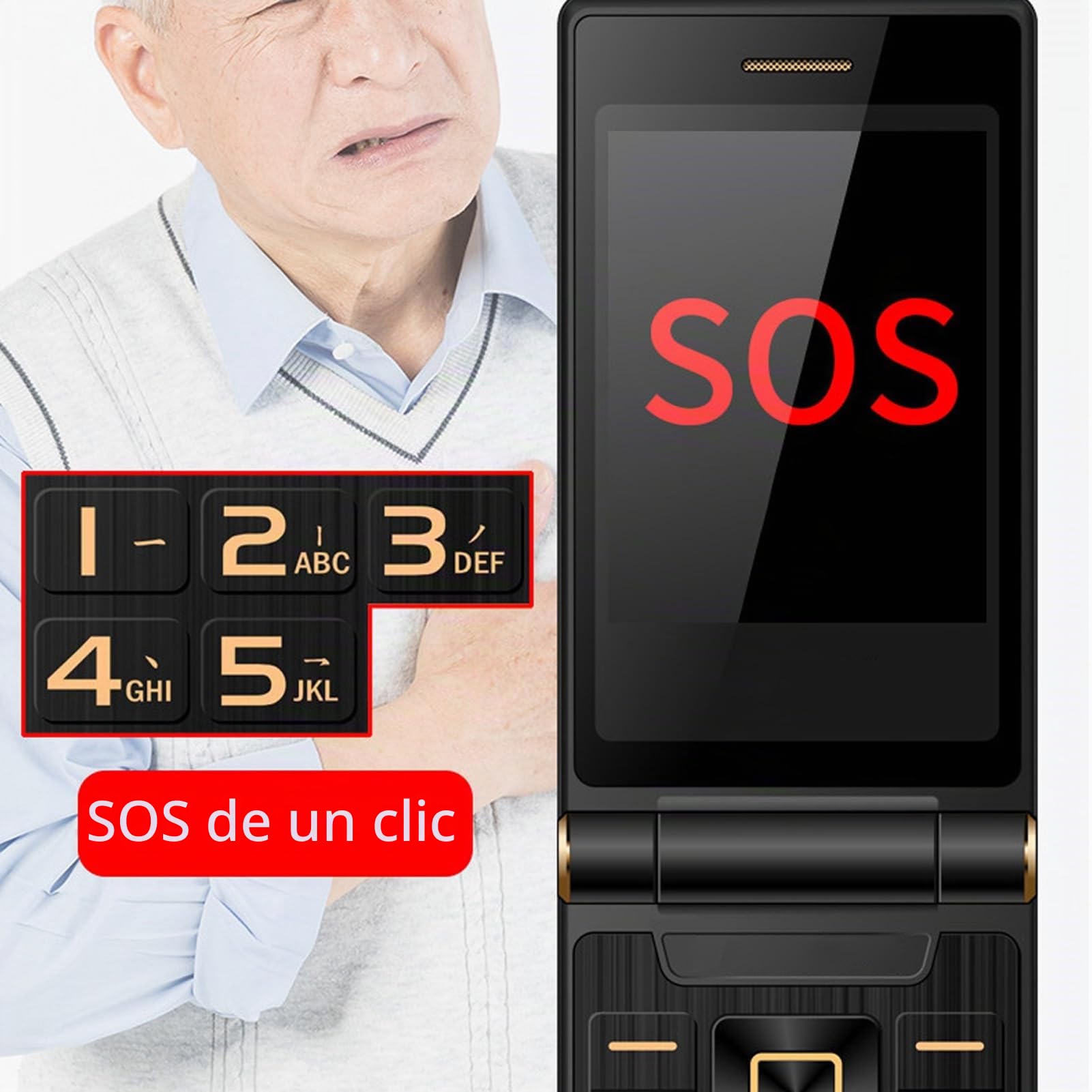 Teléfono Móvil Celular con Tapa Desbloqueado 2G para Personas Mayores, Botón Grande SOS, Fácil de Usar, Pantalla Grande de 2.8 Pulgadas, Alto Volumen, Doble SIM