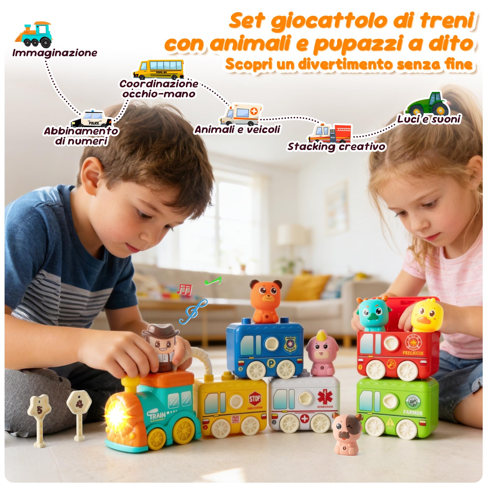 Giochi Montessori 2 Anni Treno Giocattolo Fattoria Animali Bambini,Giocattolo Educativo con Mangiafavoledi per Contare,Impilare,Abbinare e Ordinare Regalo per Bambini di 2, 3 e 4 Anni