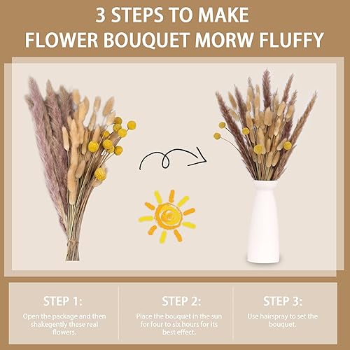 Miniatura 7 de JINBAIZHENG 60 ramos de flores de hierba de las pampas, 40 colas de conejo, 10 unidades, hierba de junco, 10 bolas doradas, flores secas naturales