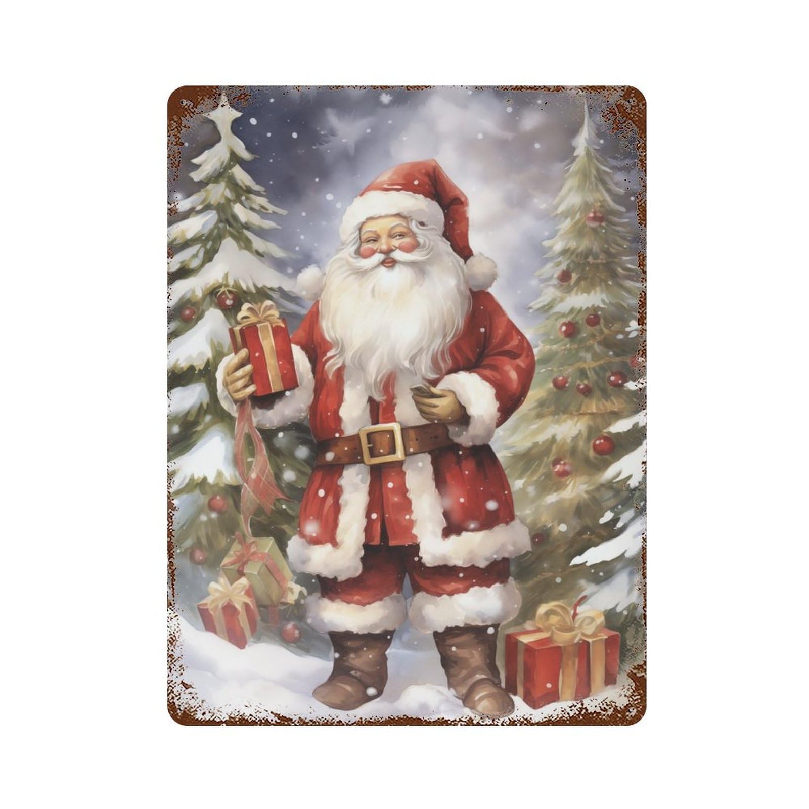 Vintage Rust Metal Sign with Loving Santa Claus Xmas Design 15.7"x11.8", for Shed, Workshop And Garage Wall Decor, Classic Wall Plaque