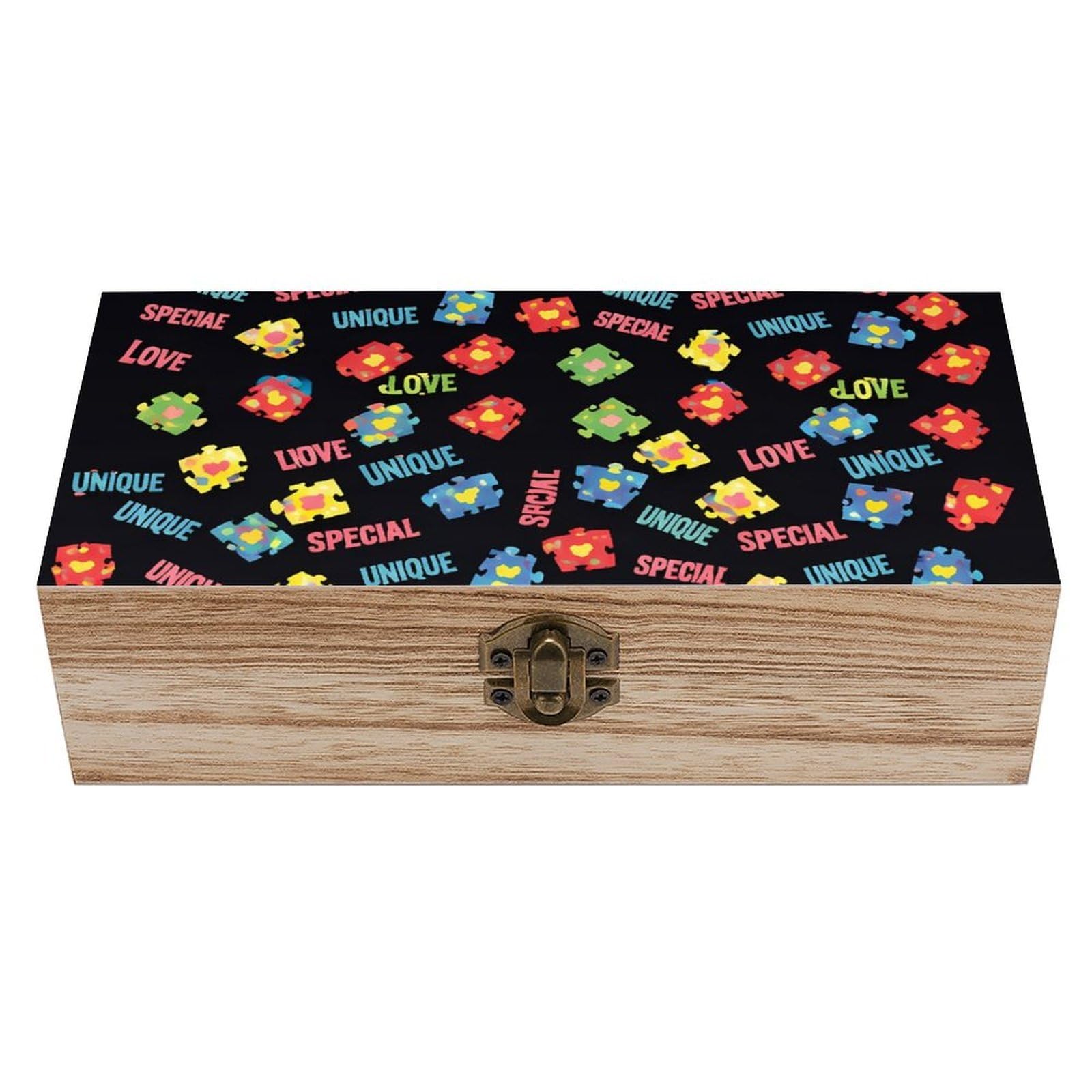 HLBSDM Neon Ribbon Breast Cancer Awareness Wooden Storage Box