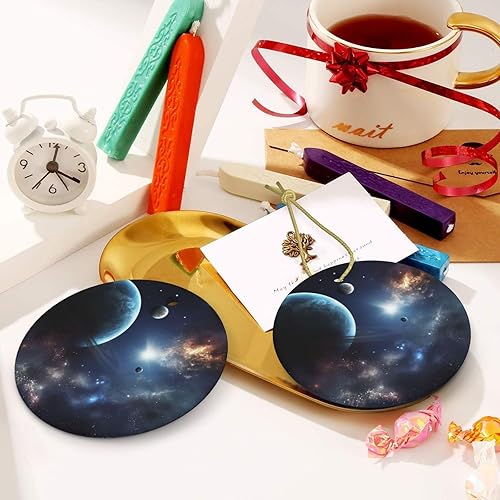 Miniatura 6 de Adorno de Navidad redondo colgante de Navidad, luna, estrellas y planetas, árbol de Navidad, cerámica, adorno colgante de cerámica personalizado