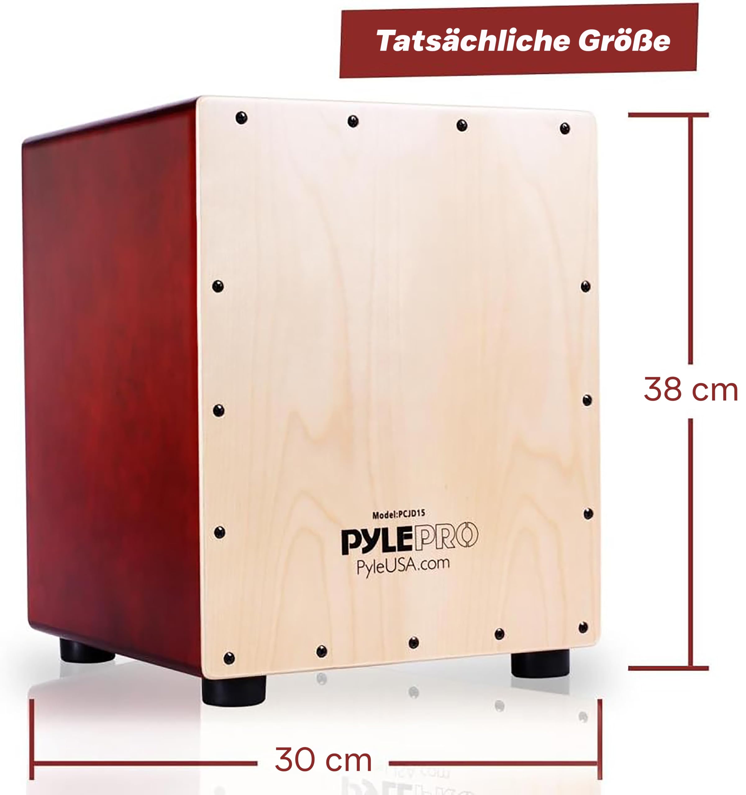 Pyle Cajon Instrument für Kinder & Erwachsene, Sitztrommel Instrumente handgemacht aus Holz (Birke), mit Snare, Trommel für Einsteiger & Profi, Schlagwerk mit abgerundeten Kanten, Rot