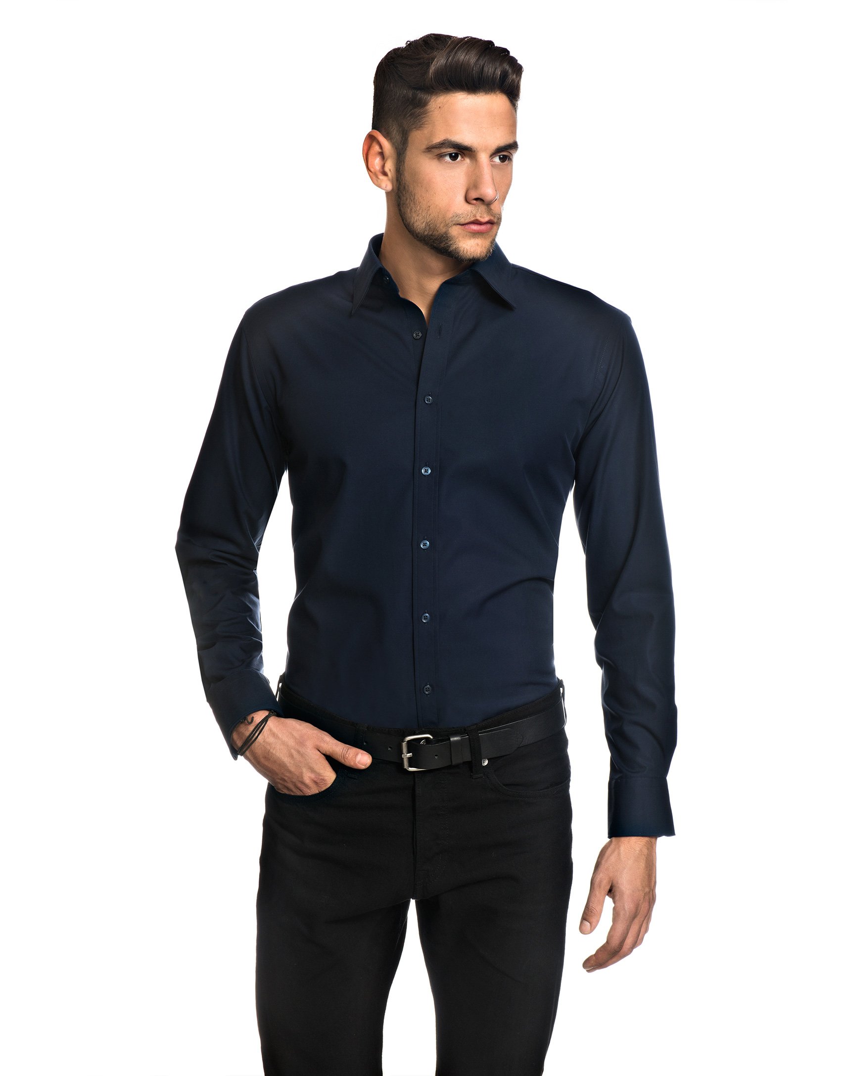 Herren-Hemd Slim-Fit tailliert bügelfrei 100% Baumwolle Uni-Farben - Männer lang-arm Hemden für Anzug Krawatte Business Hochzeit Freizeit oder unter Pullover