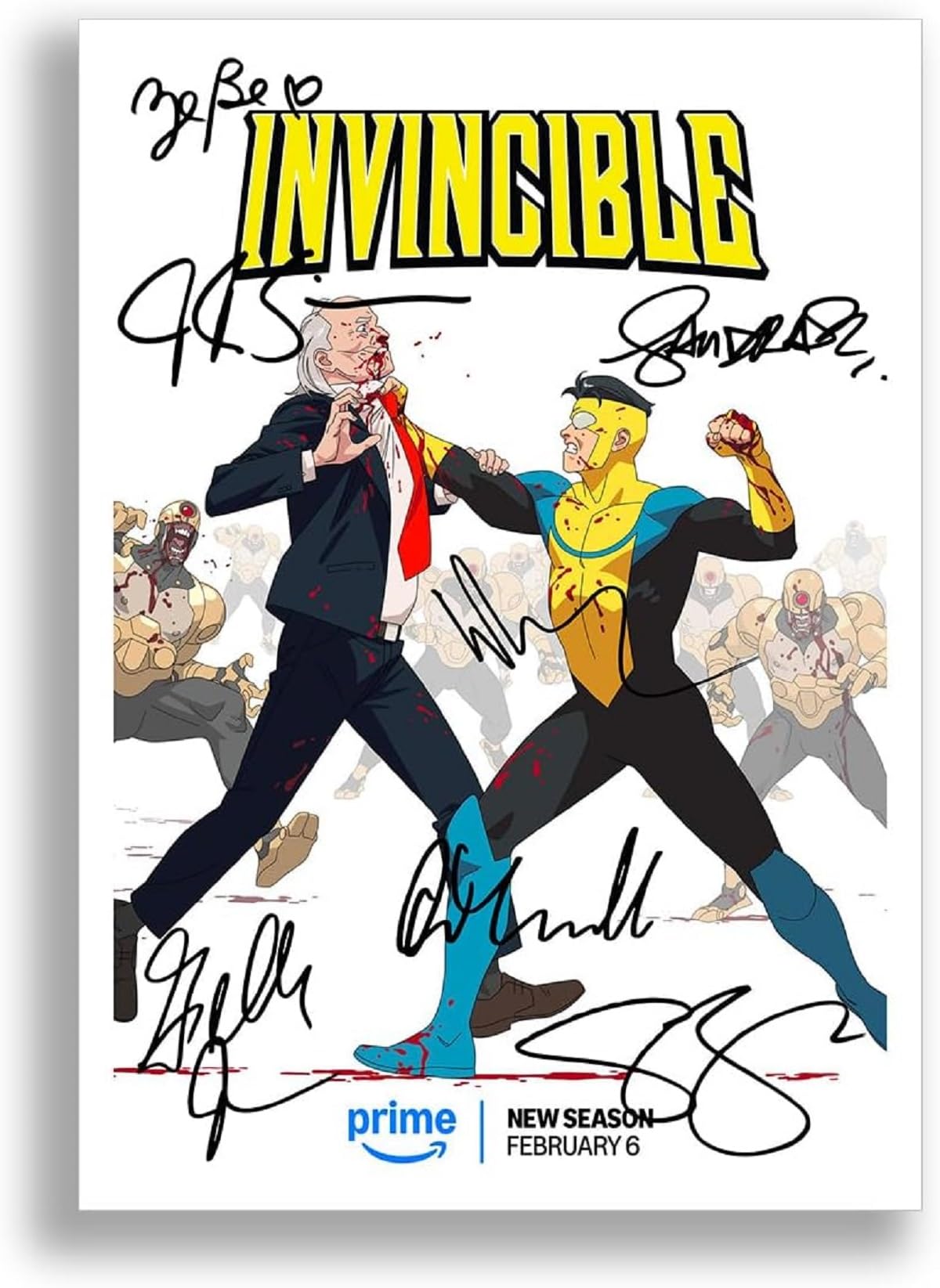 Invincible Cast Signed Autograph A4 Poster Photo Print Prime Video TV Show Season Series Framed Boxset Memorabilia Gift Steven Yeun (A4 Poster Only, Invincible)