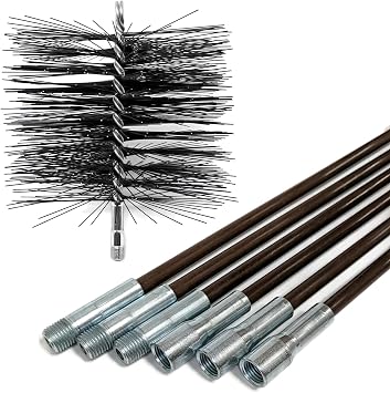 Midwest Hearth 8-Inch Square Wire Chimney Brush and 18-Foot Fiberglass Chimney Rod Bundle Kit