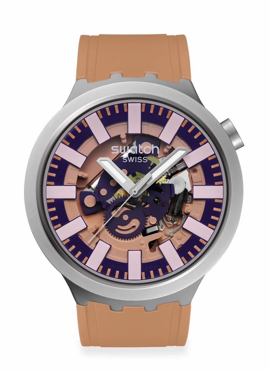 Swatch Reloj unisex casual beige de acero inoxidable cuarzo terracota marea, Beige