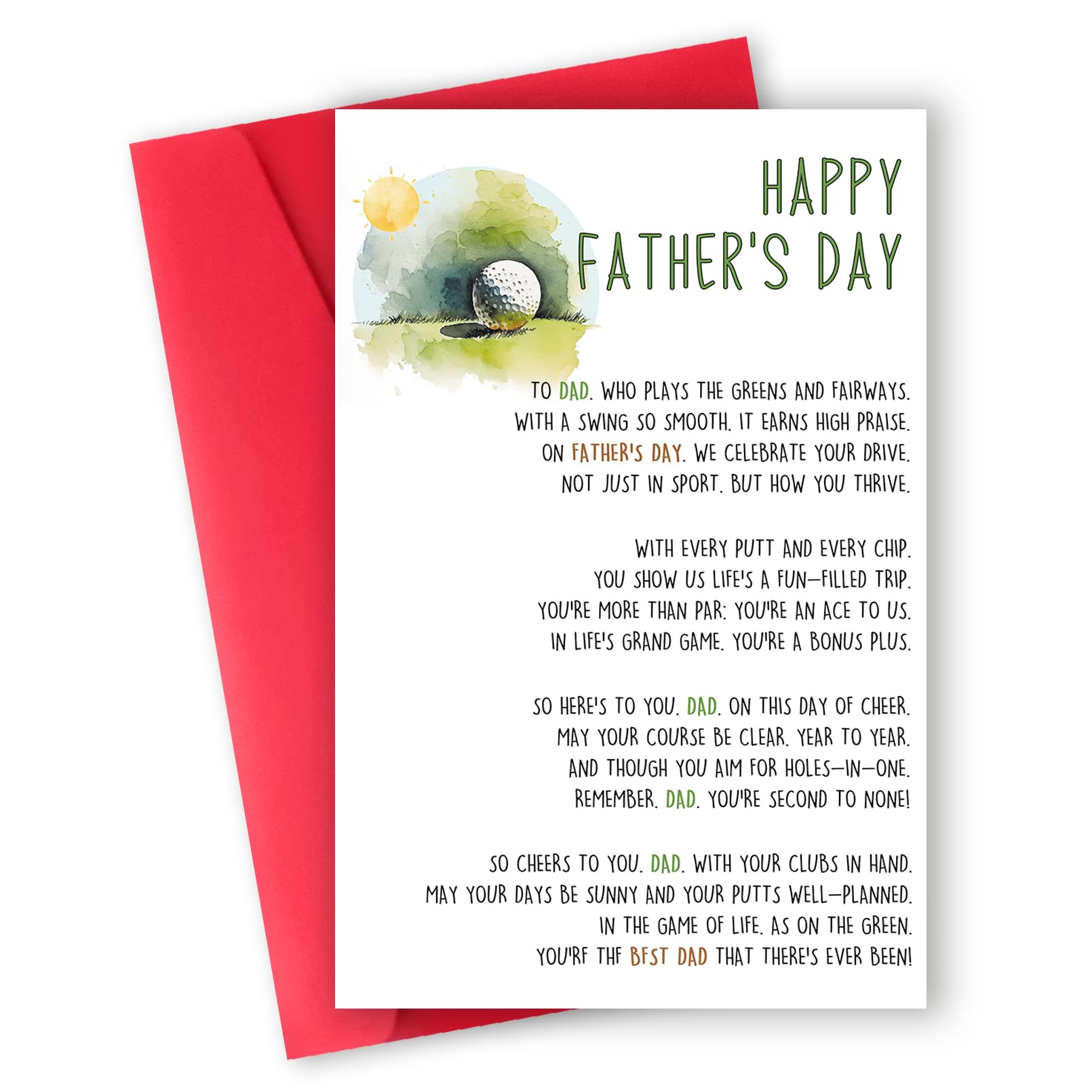 ATTLVV Funny Golf Fathers Day Card,Happy Father's Day Gift for Dad Father,Father's Day Card Gifts from Son Daughter Family