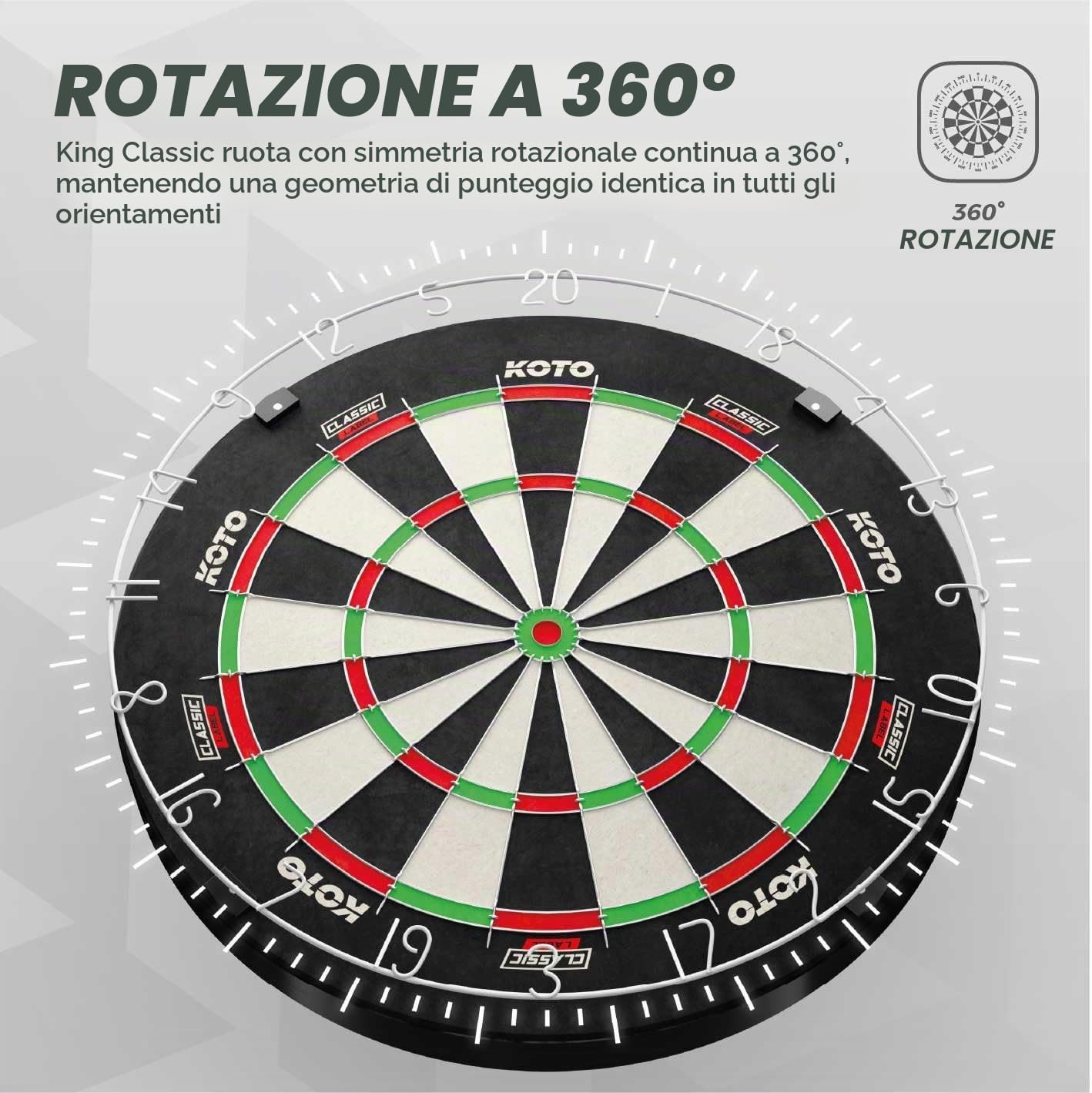 KOTO – King Classic Dartboard, Misura Ufficiale, Sisal Africano e Fibre, Tecnologia Filo Sottile, Bersaglio Freccette Professionale