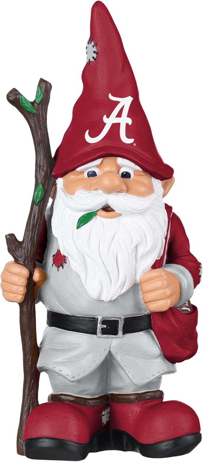FOCO NCAA Unisex-Adult NCAA College Team Logo Holding Stick Garden Statue Outdoor Gnome