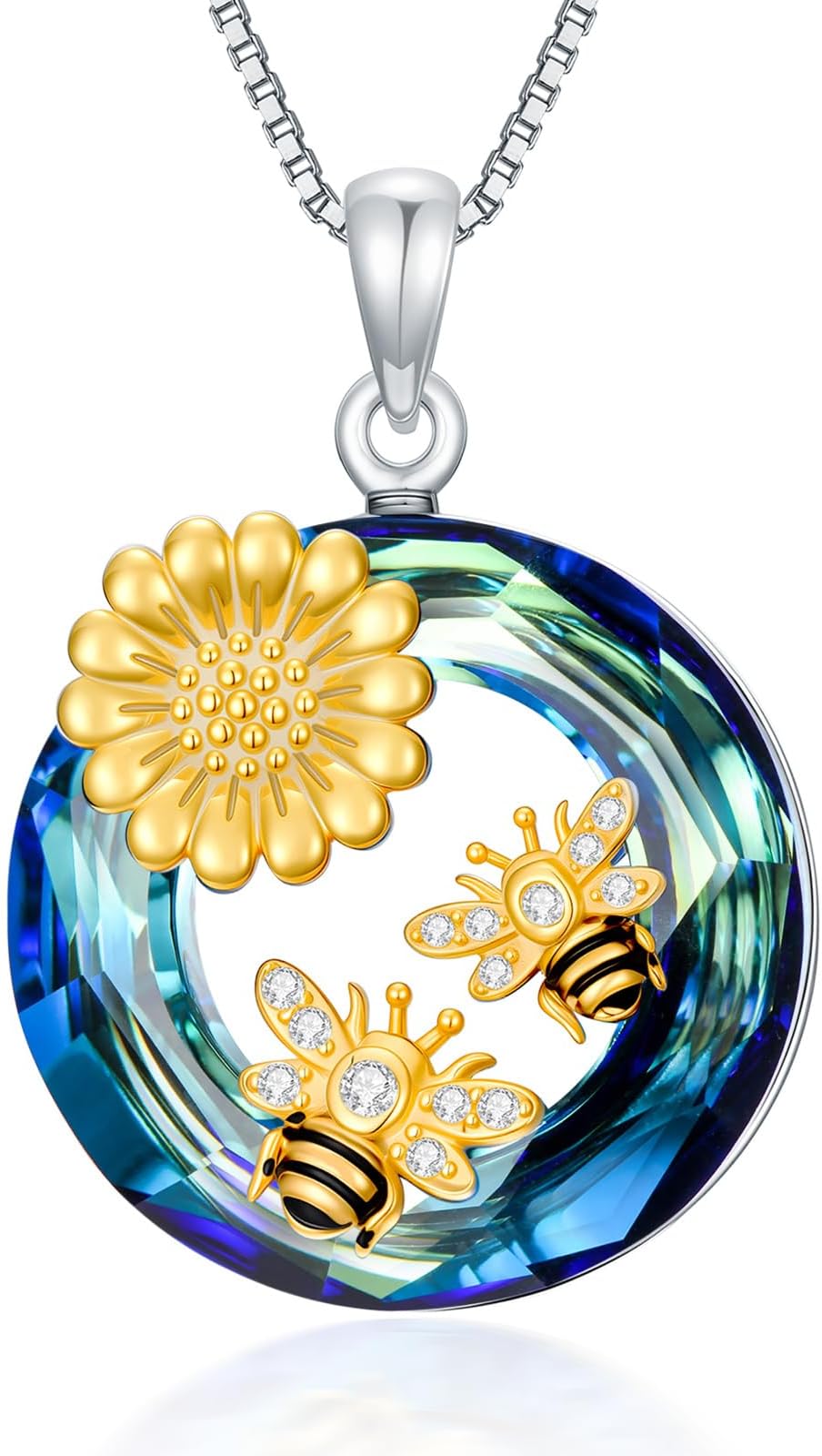 Bee Necklace for Women 925 Sterling Silver Crystal Honeybee Pendant Cute Animal Flower Jewelry Birthday Gift for Her Wife