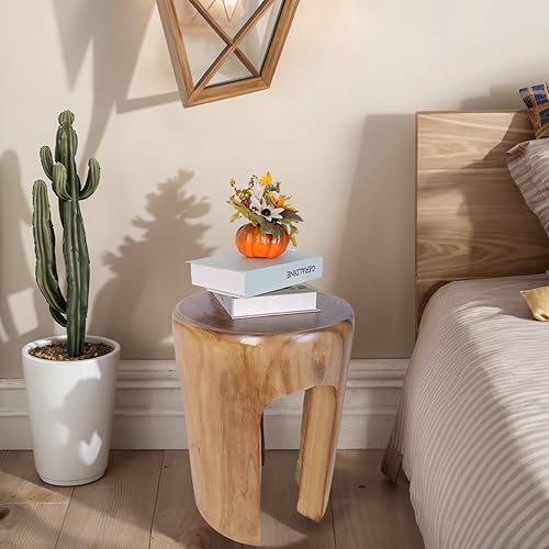 Miniatura 7 de Athaliah Mesa auxiliar de madera rústica, mesa auxiliar de tocón de árbol de 17.75 pulgadas de alto, taburete redondo de madera para sala de estar,