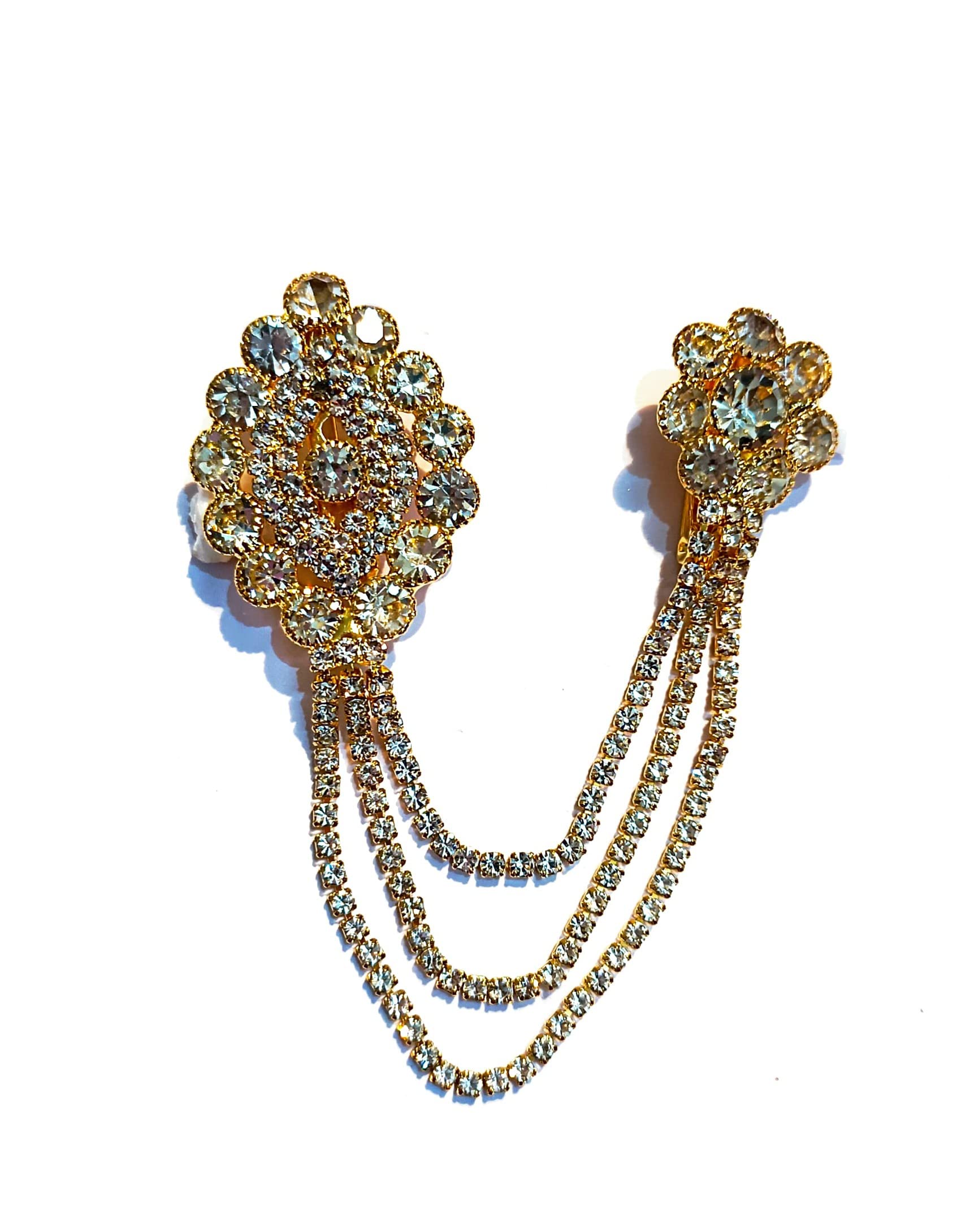 PFFEye Catching Stone Studded with Three Chain Pin Brooch For Men