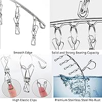Vista 3 de Percha de secado de ropa de acero inoxidable con gancho resistente al viento, colgador de ropa interior, perchas con 8 clips para secar calcetines