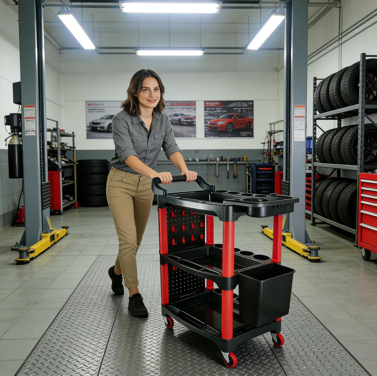 Neuer Autopflegewagen mit Rädern, 3-stöckiger Rollwagen, Autowasch-Organizer für Autopfleger, Garage, Werkstatt, Werkstatt, Werkzeugaufbewahrung