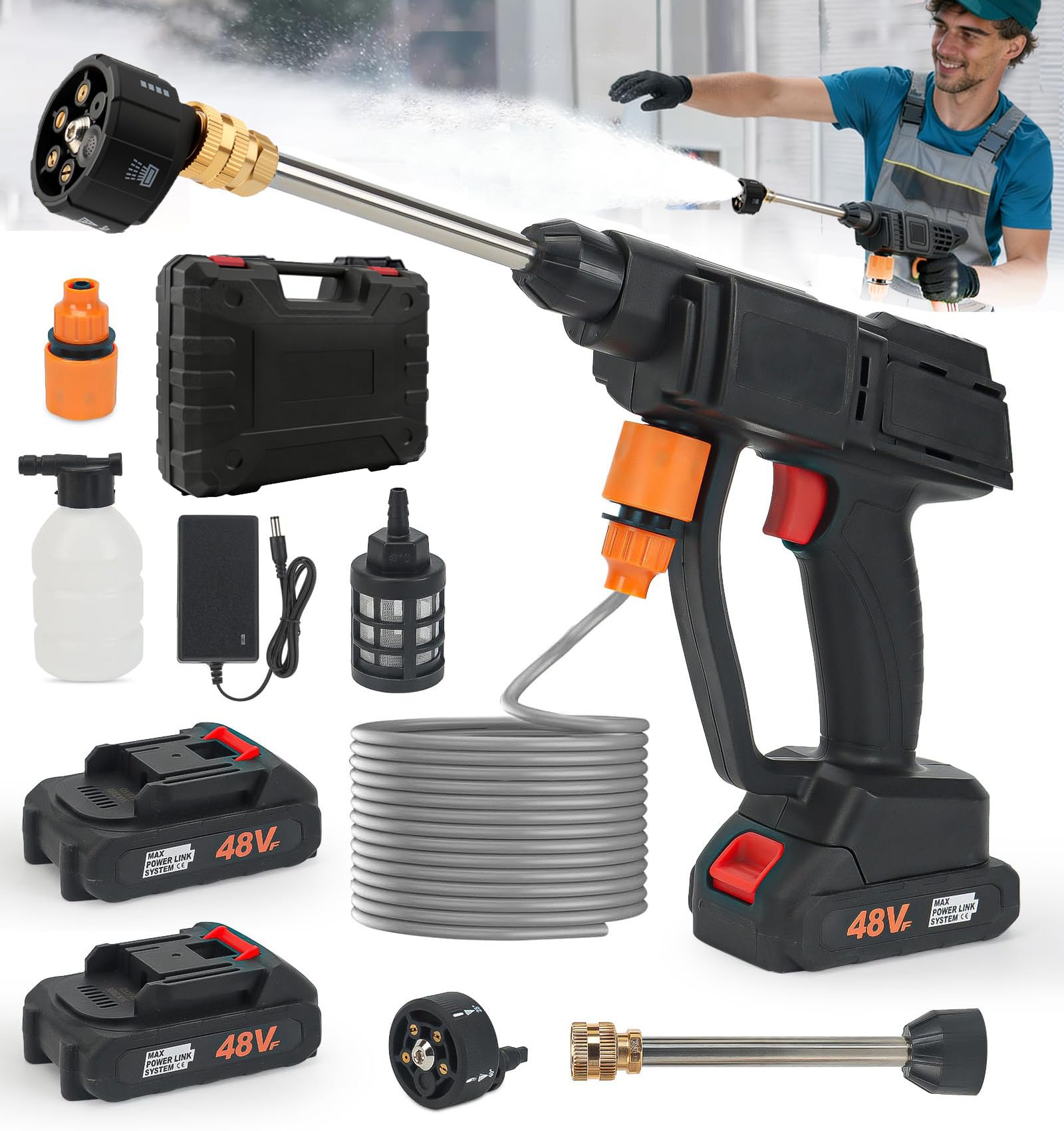 Nettoyeur haute pression sans fil portable 21V avec pistolet de nettoyeur de voiture
