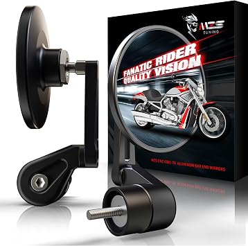 MZS Motorcycle Bar End Mirrors, Thread Handlebar Rear View Side Mirror Round Black Aluminium Compatible with YZF R1 R3 R6 FZ8 MT03 MT09 FJR1300 Grom Monkey CB300F CB500F CB500X CB650R