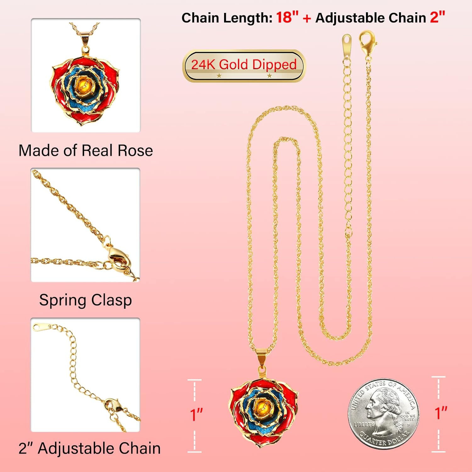 Miniatura 3 de AliveRose Colgante de San Valentín para mujer collar colgante de rosa real bañado en oro de 24 quilates regalo ideal para su esposa mamá