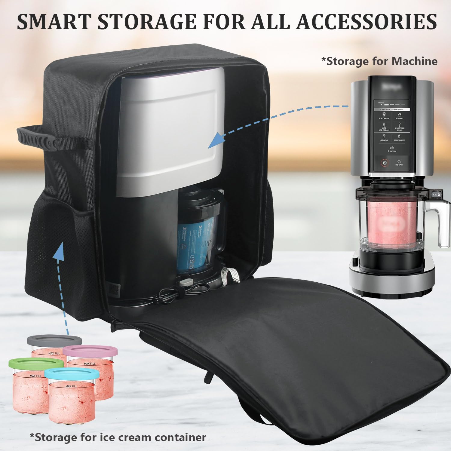 NUENSS-ROR Carrying Bag for Ninja CREAMi Ice Cream Maker NC301 & NC501, Portable Outdoor Ice Cream Maker Travel Carrier Case Bag, Ice Cream Machine Accessory Storage Bag