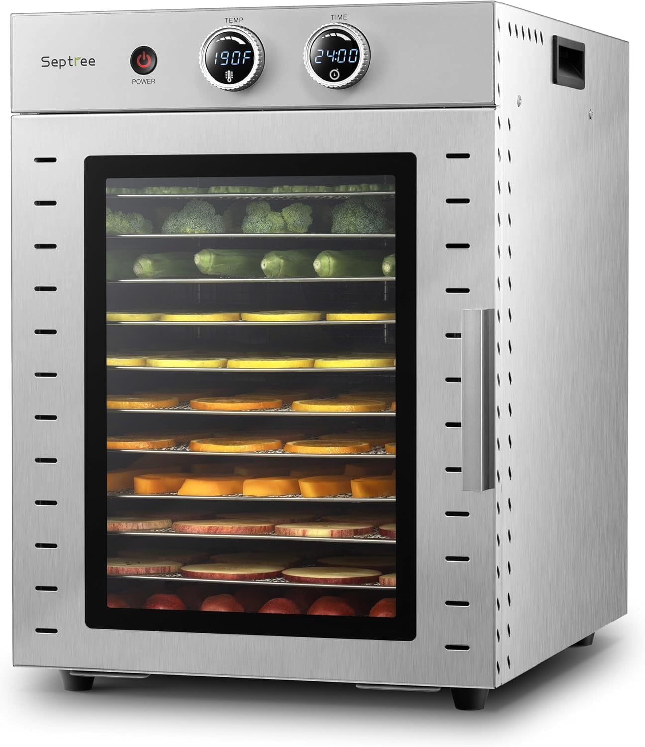 Food Dehydrators Machine with 12 Stainless Steel Trays with Timer Setting Temperature Adjusted 68 ℉ to 194 ℉ Dryer for Herb Fruit Meat Vegetables Mushroom Beef for Commercial Household Dark Black