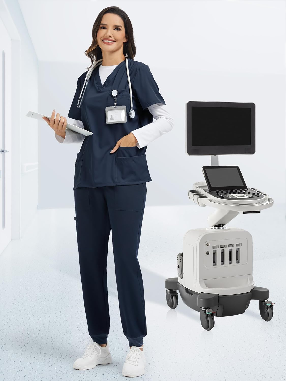 SEVEGO Tall Women's Scrub Pants 32/34/36 Long Inseam Yoga Jogger with 5 Pockets Drawstring Elastic Waistband - Image 3