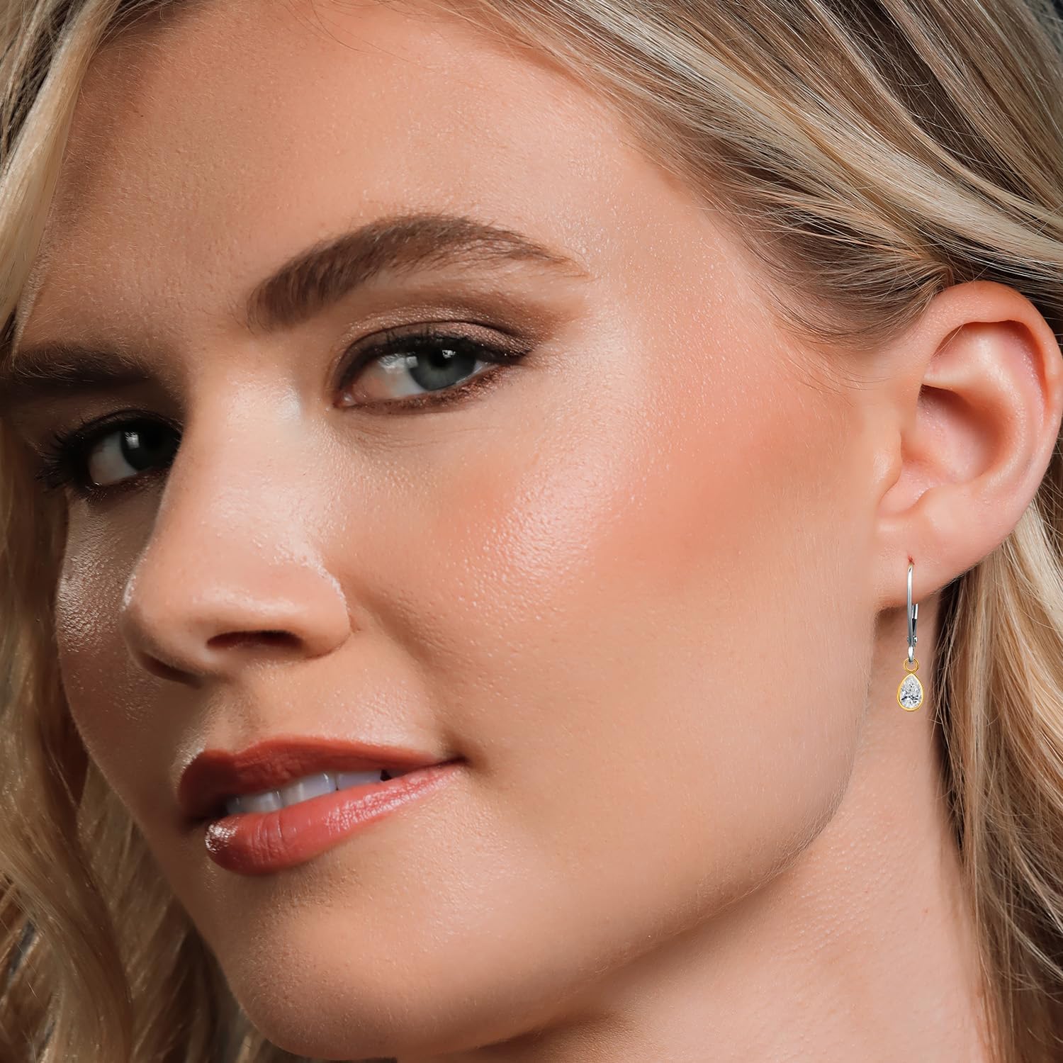 Gem Stone King 14K Two Tone Gold Gemstone Birthstone Leverback Dangle Earrings for Women | Pear Shape 6X4MM | Gold Jewelry for Her Mom Wife - Image 4