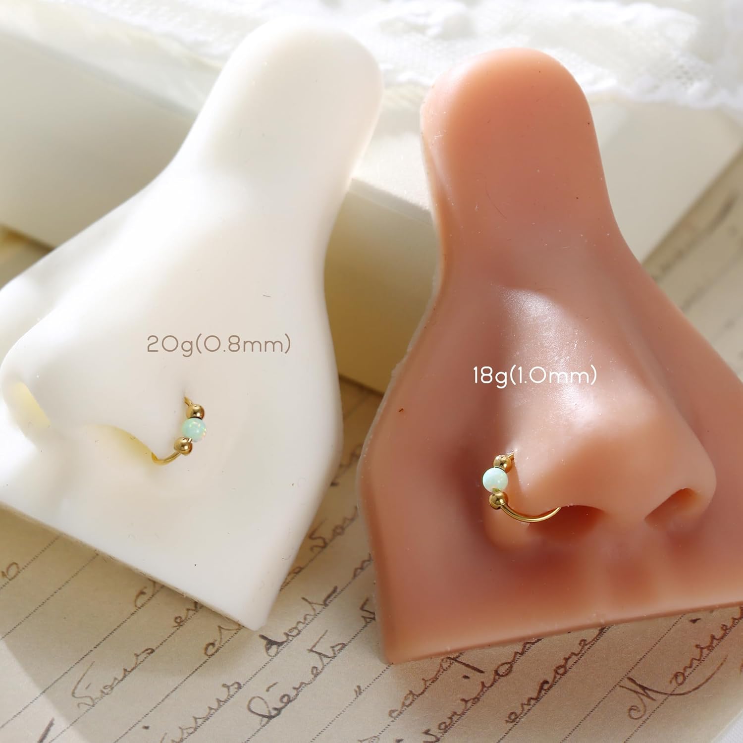 UBGICIG 8mm 10mm Opal Nose Rings Hoops 316 Surgical Steel Nose Piercing Jewelry Pink Purple Blue White Green Red 18K Gold Silver 18G/20G - Image 4