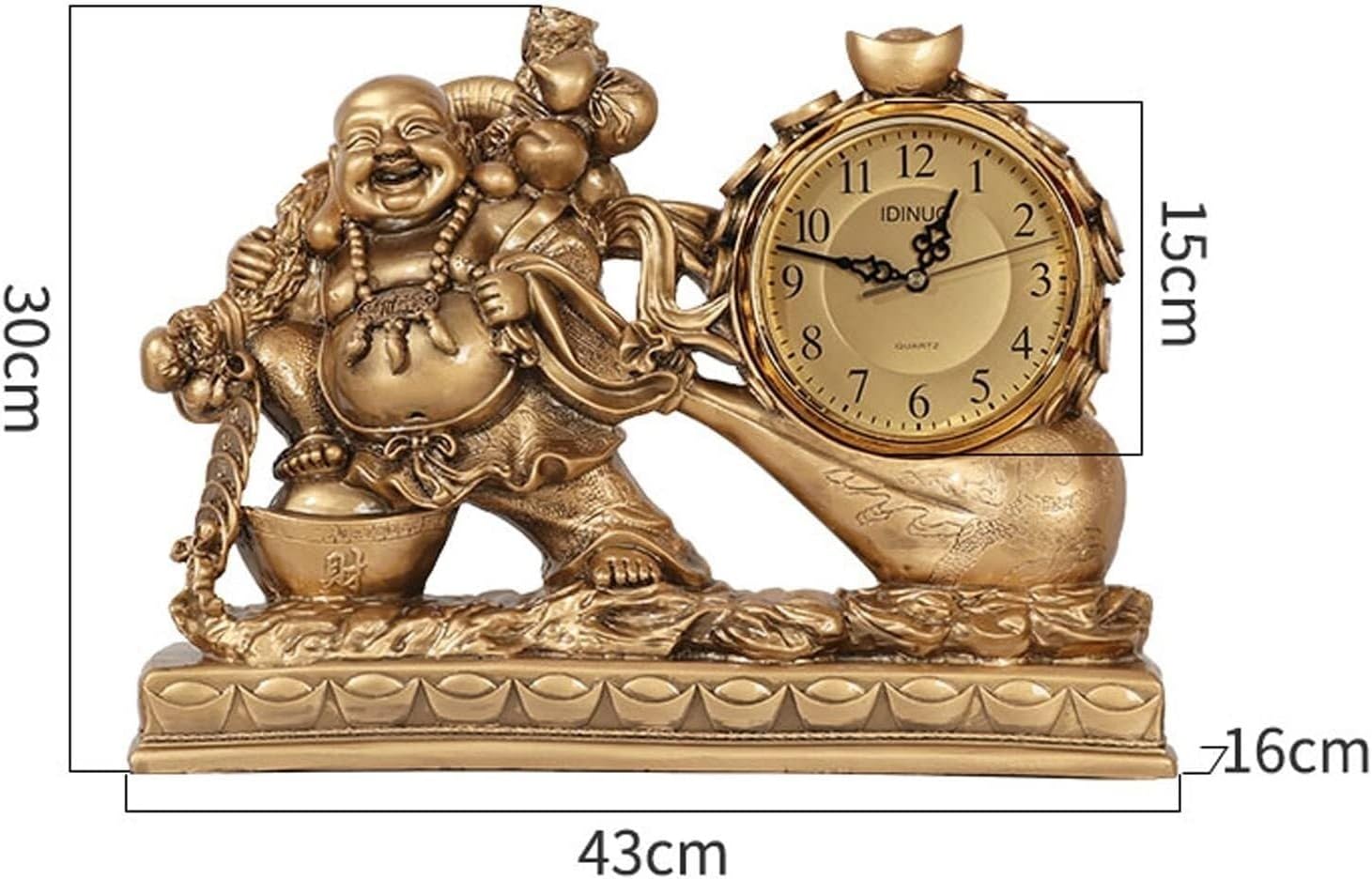 Mantel Clock Desk Clock Alarm Clock God of Wealth Clock Ornament Table Clock Home Desktop Living Room Clock Desktop Pendulum Table Clock for Mantlepiece (Brass 43x13x30cm)