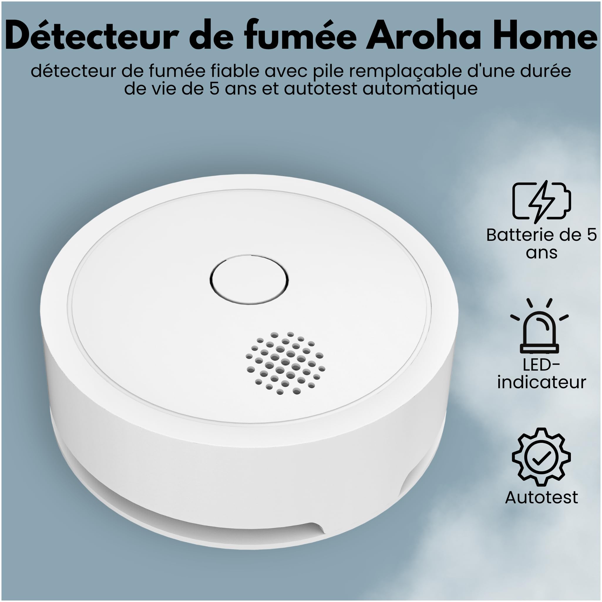 Aroha Home Détecteur de Fumée Connecté – Matter Over Thread - Alarme Incendie WiFi